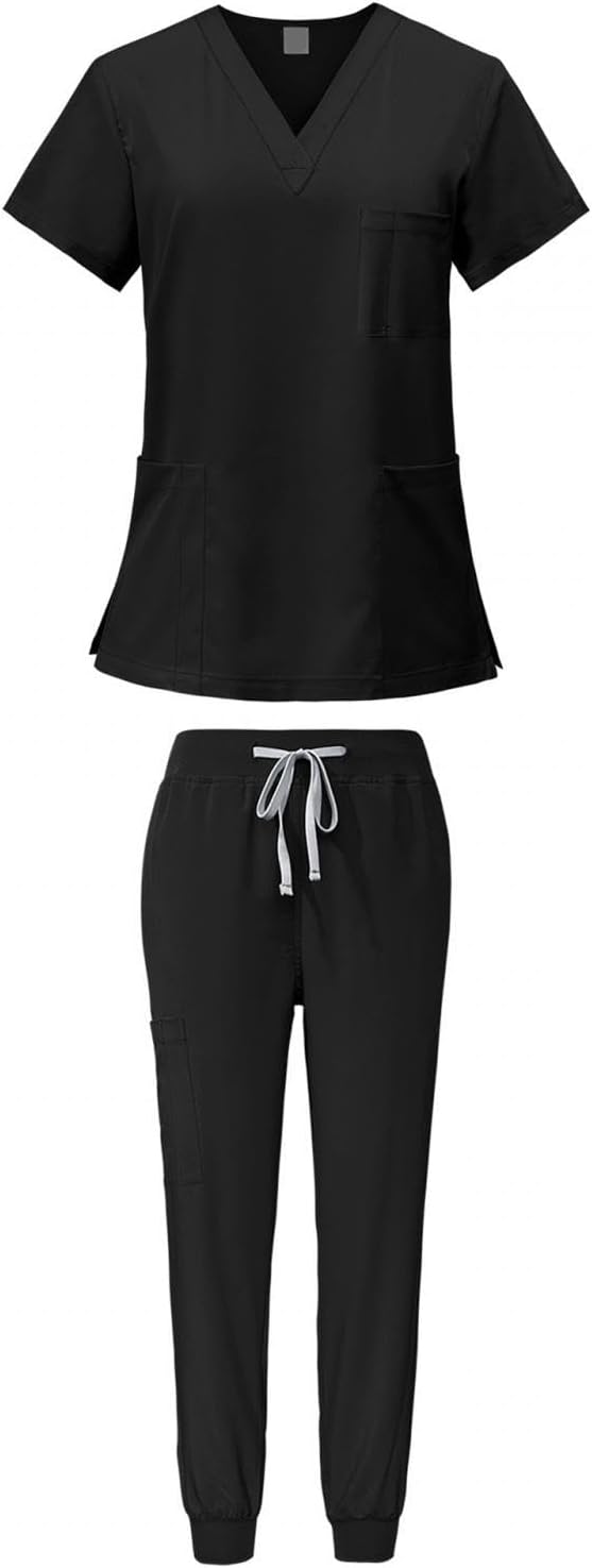 Ensemble médical pour femme avec haut et pantalon à col en V avec poches