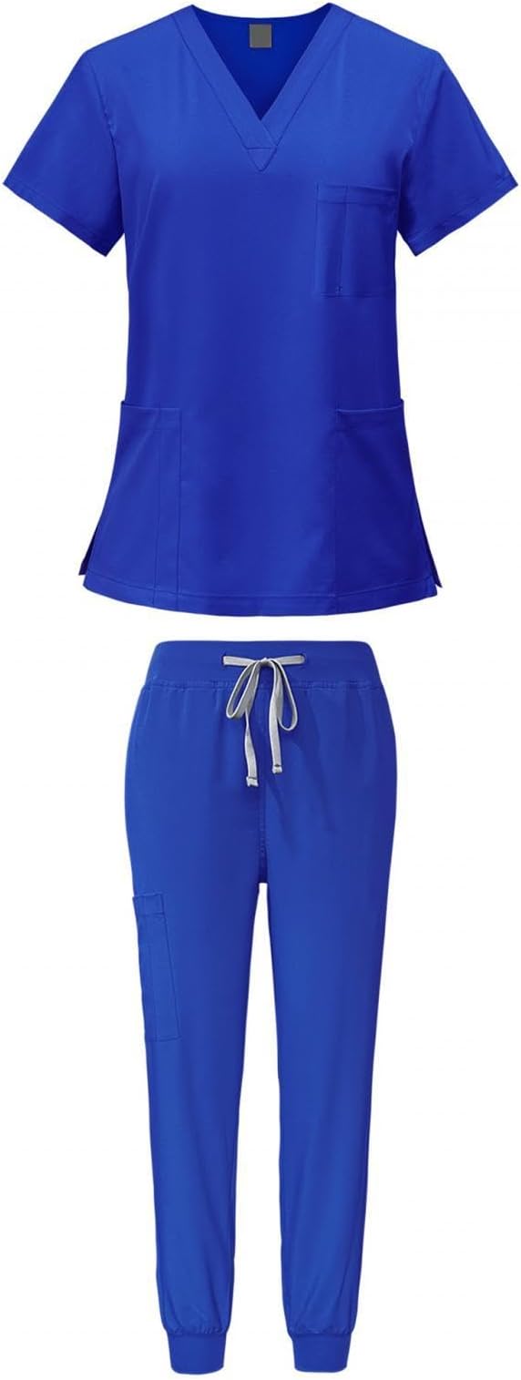 Ensemble médical pour femme avec haut et pantalon à col en V avec poches