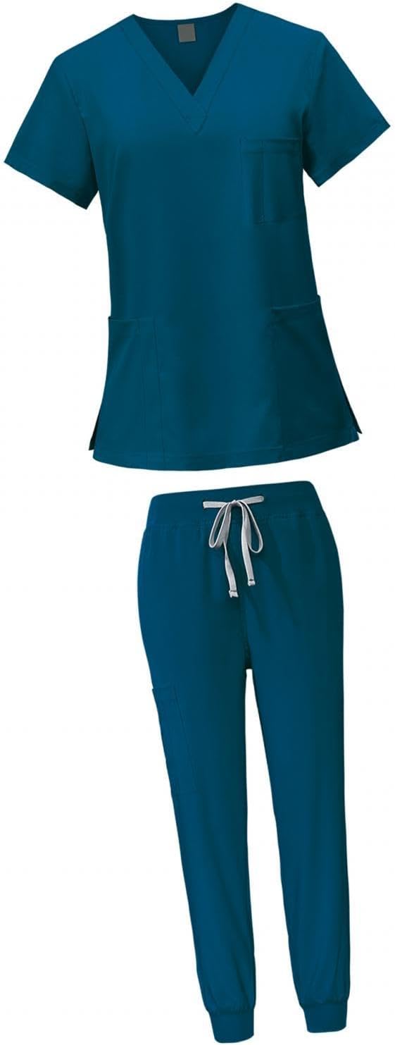 Ensemble médical pour femme avec haut et pantalon à col en V avec poches