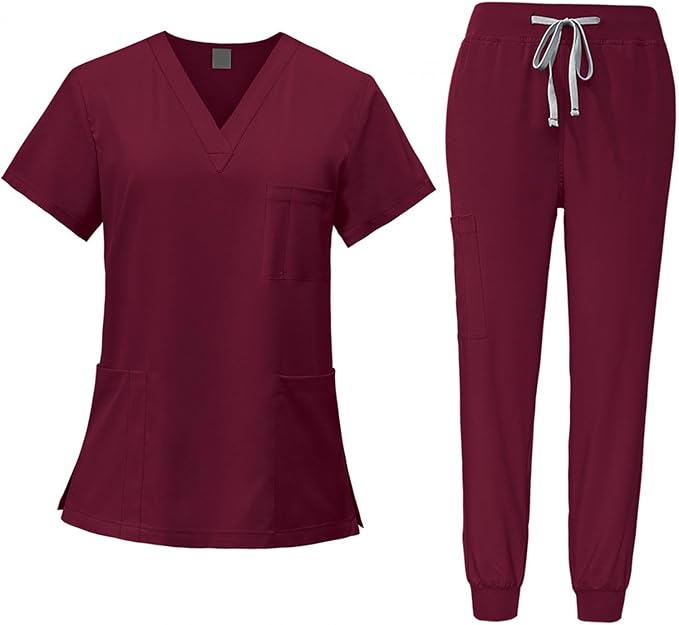 Ensemble médical pour femme avec haut et pantalon à col en V avec poches