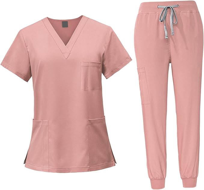 Ensemble médical pour femme avec haut et pantalon à col en V avec poches
