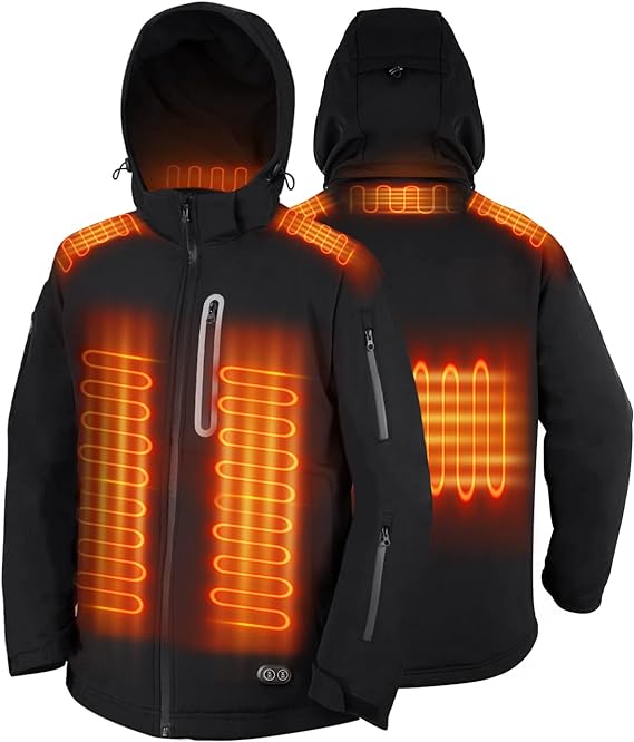 Manteau homme Veste chauffante avec batterie 7,4 V/14400 mAh, manteau d'hiver d'extérieur BCOTE