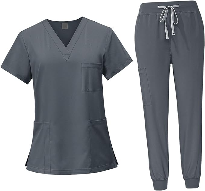 Ensemble médical pour femme avec haut et pantalon à col en V avec poches