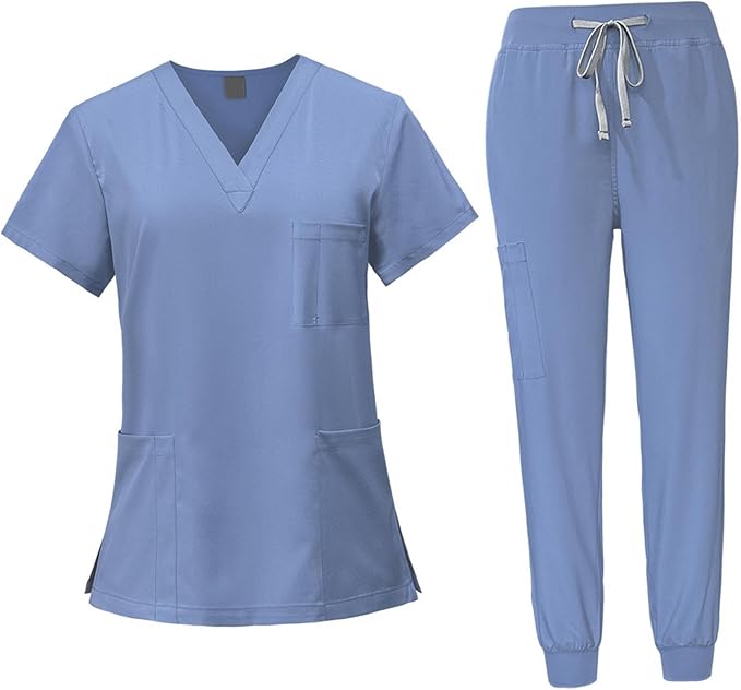 Ensemble médical pour femme avec haut et pantalon à col en V avec poches