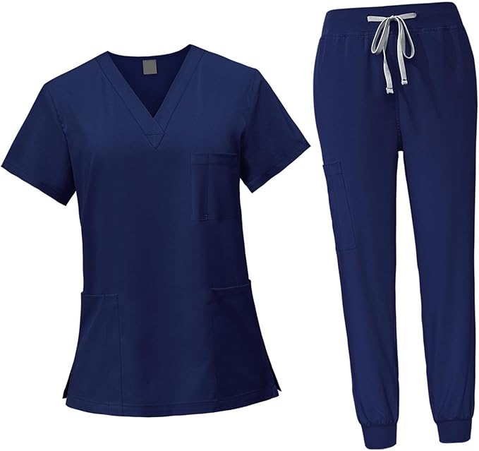 Ensemble médical pour femme avec haut et pantalon à col en V avec poches