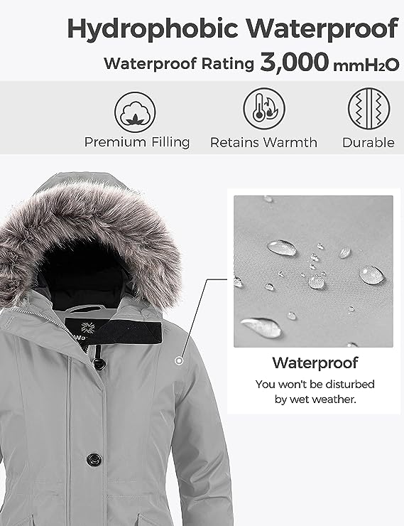 Wantdo Manteau d'hiver chaud et imperméable pour femme